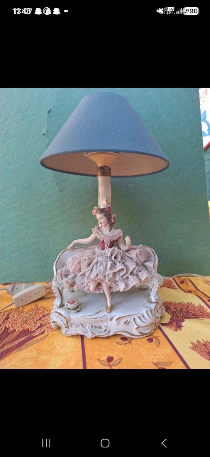 Vintage porseleinen tafellamp met danseres, Antiek en Kunst, Antiek | Lampen, Ophalen of Verzenden