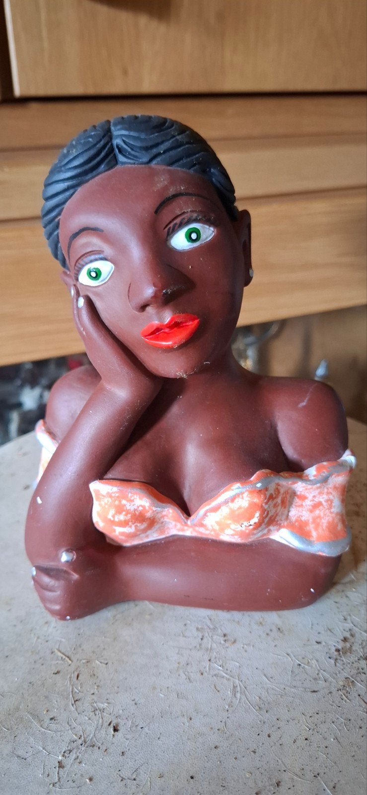 Vintage terracotta buste van een vrouw, Antiek en Kunst, Minder dan 20 cm, Handgemaakt, Buste, Ophalen of Verzenden