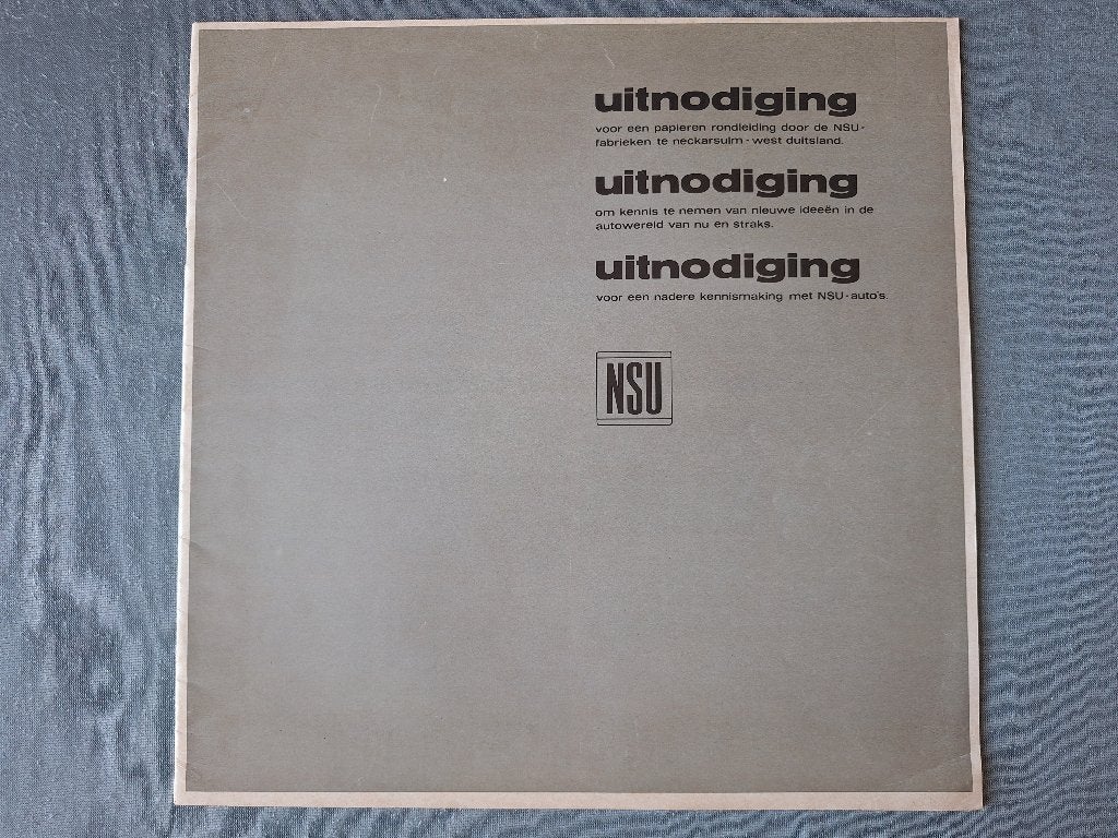 Brochure NSU Range Incl RO80 en TT  - 1968 NL., Verzenden, Gelezen, Overige merken