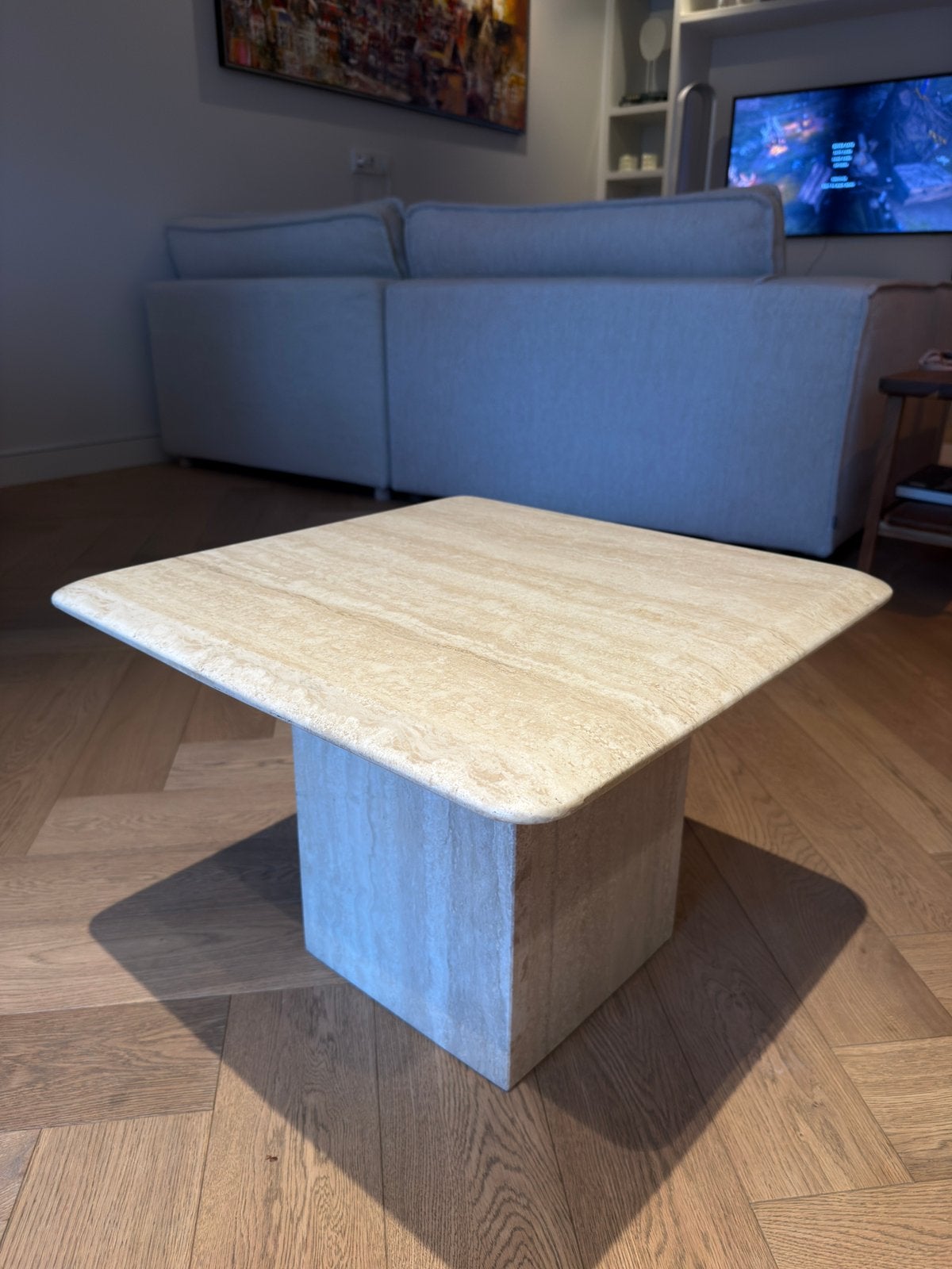 Coffee table / salontafel Travertine, Ophalen, Zo goed als nieuw, 50 tot 100 cm