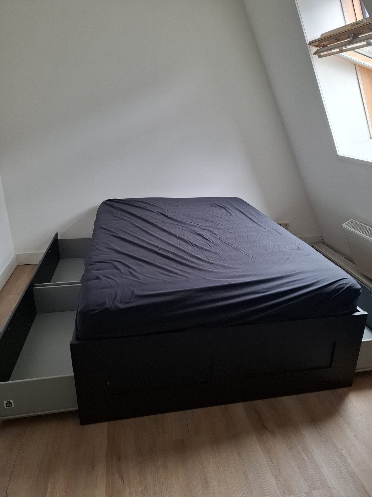 IKEA Brimnes bed 140x200 met lades, Ophalen, Gebruikt, Zwart, Tweepersoons