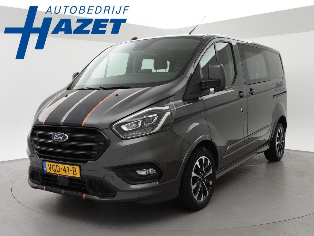 Ford Transit Custom 320 2.0 TDCI 185 PK AUT. SPORT DUBBEL CA, Auto's, Bestelauto's, 15 km/l, Euro 6, Leder en Stof, Origineel Nederlands