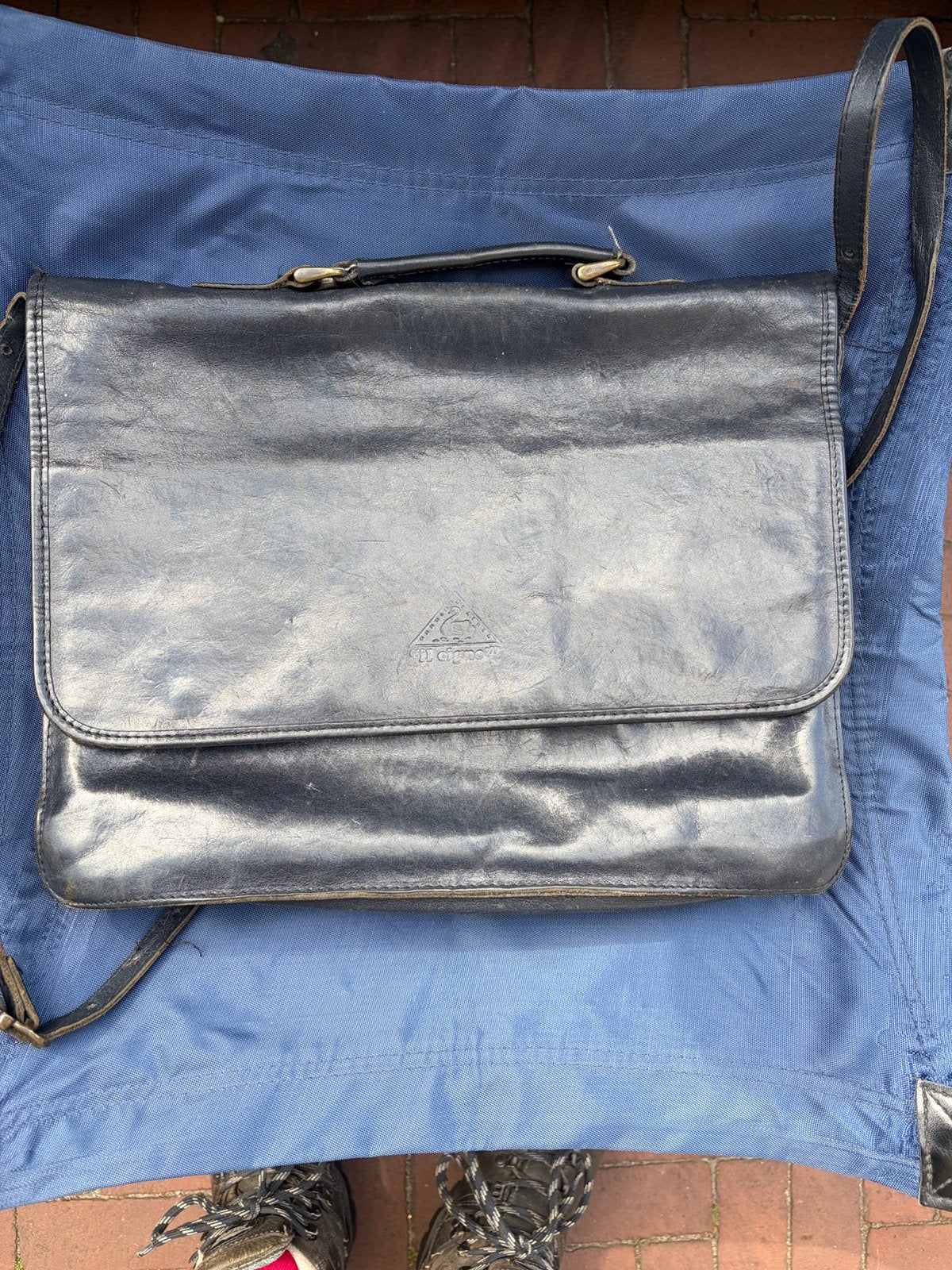 Leren donkerblauwe (laptop)tas, Ophalen of Verzenden, Zo goed als nieuw, Blauw, Handtas