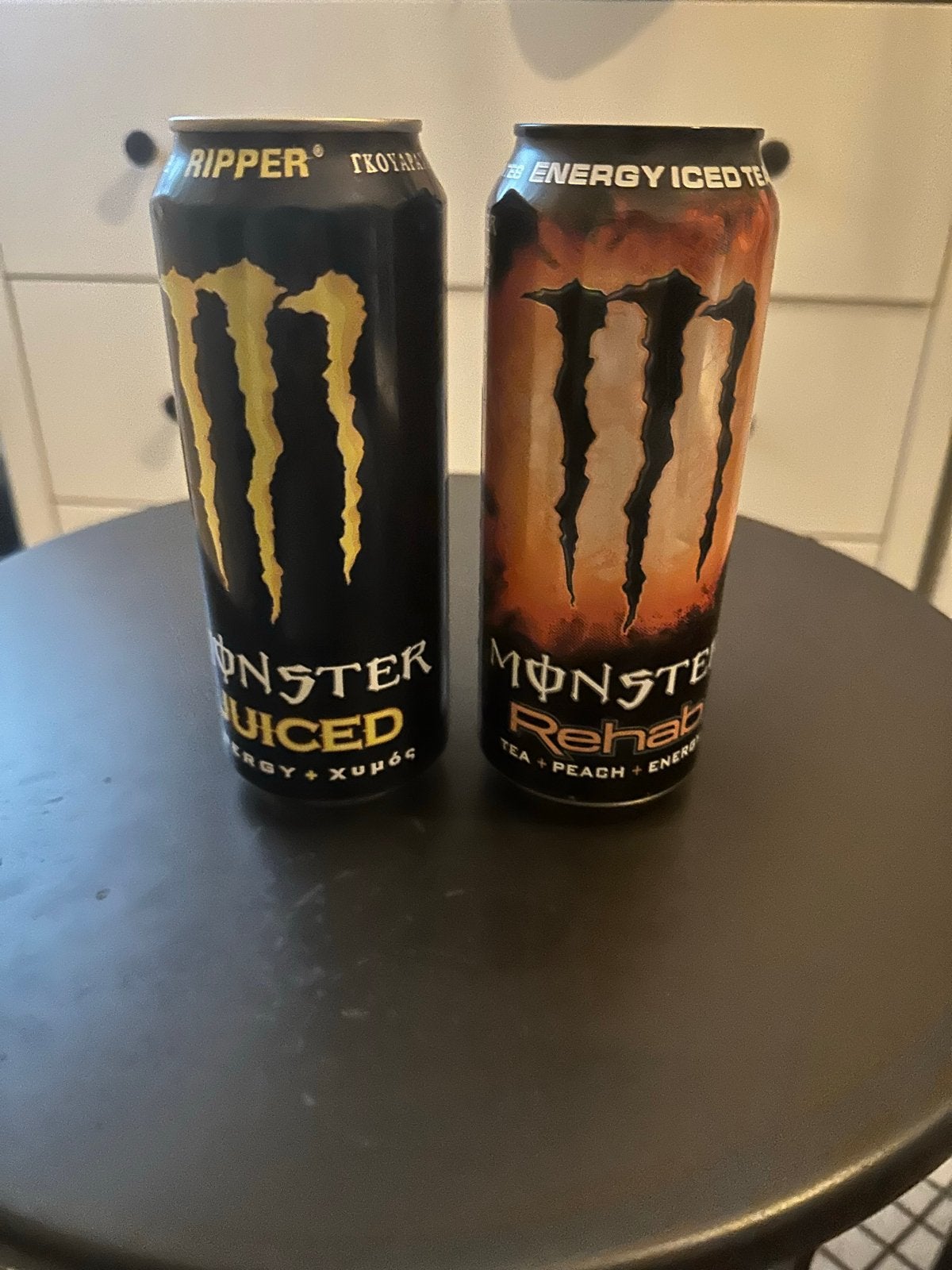 Lege Monster Energy blikjes - Ripper Juiced & Rehab Peach, Ophalen of Verzenden, Gebruikt