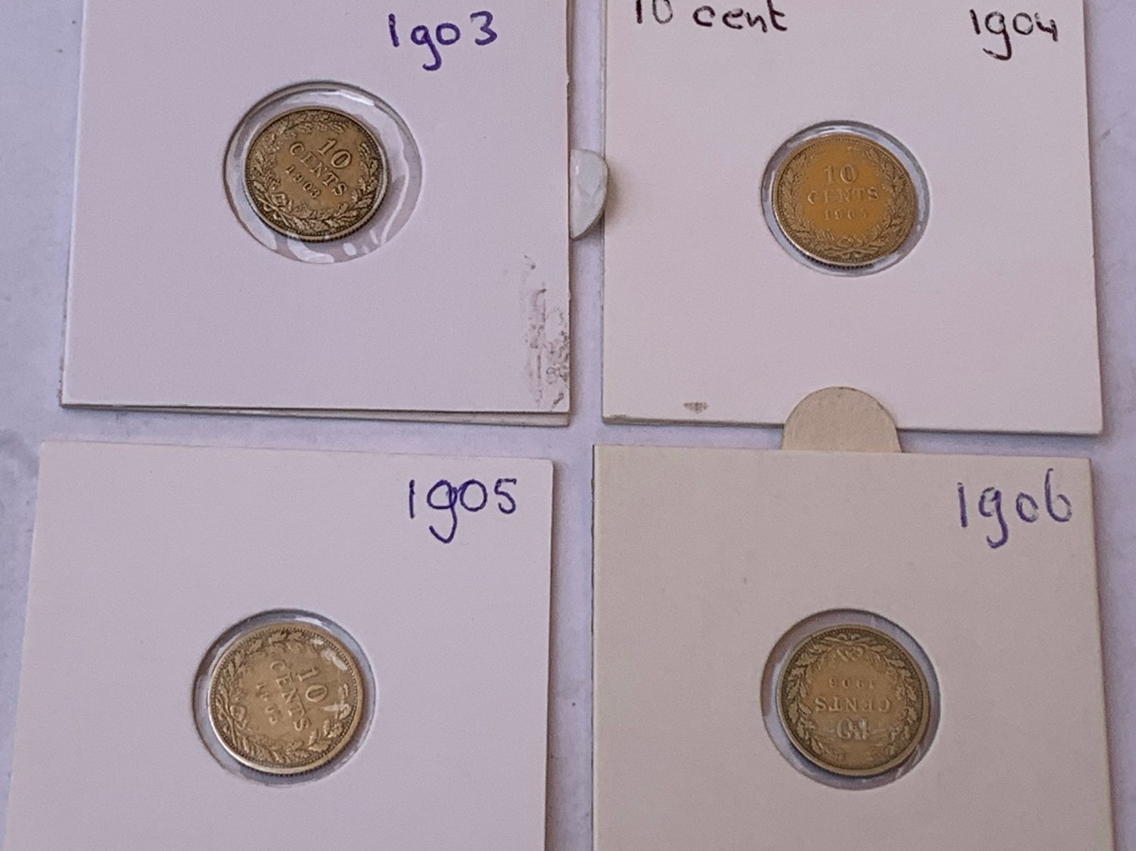 4 zilveren 10 cent wilhelmina 1903,1904,1905,1906, Postzegels en Munten, Ophalen of Verzenden, Koningin Wilhelmina, 10 cent