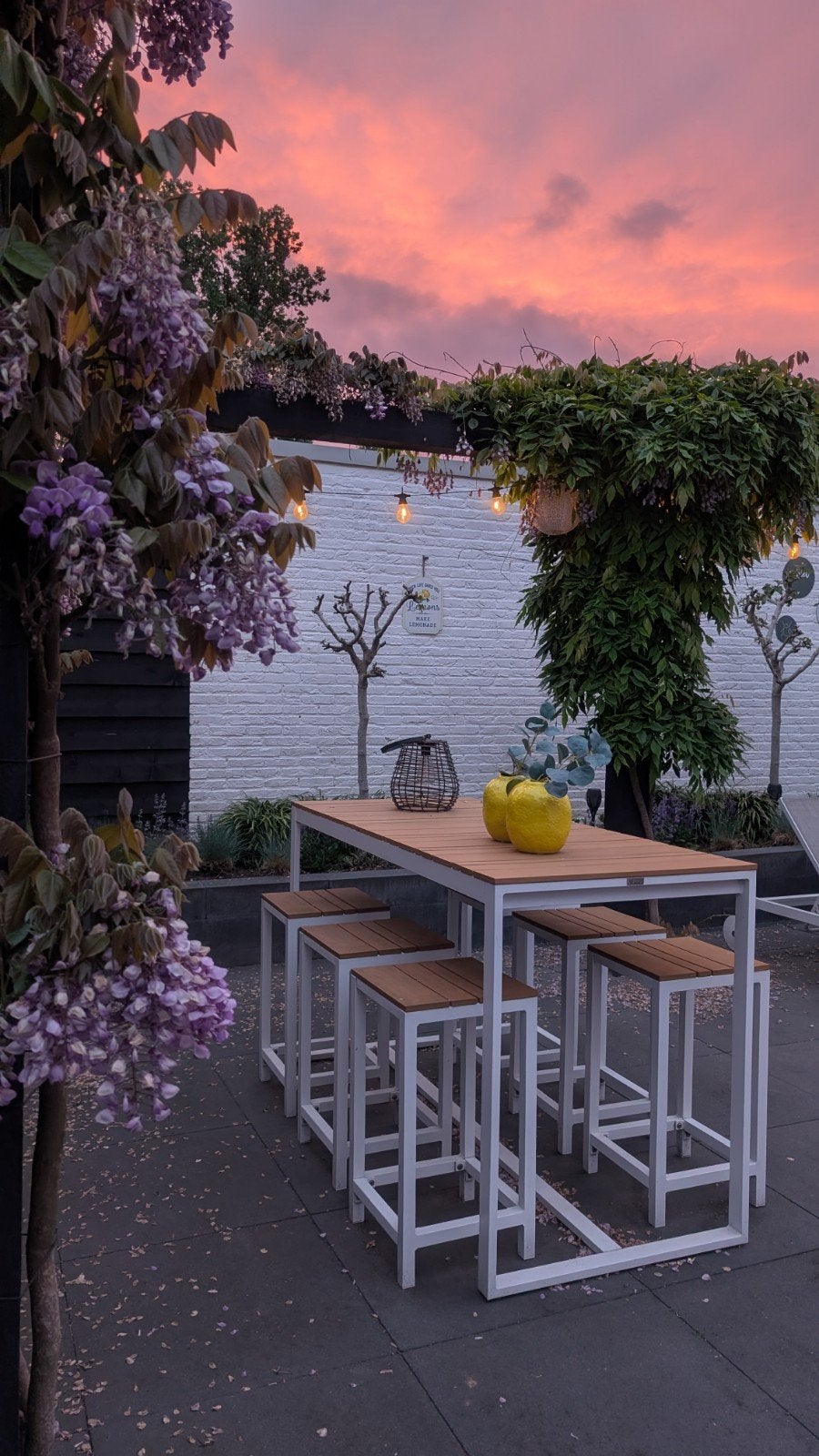 Prachtig tuinset / bartafel met 6 krukken, Ophalen, Aluminium