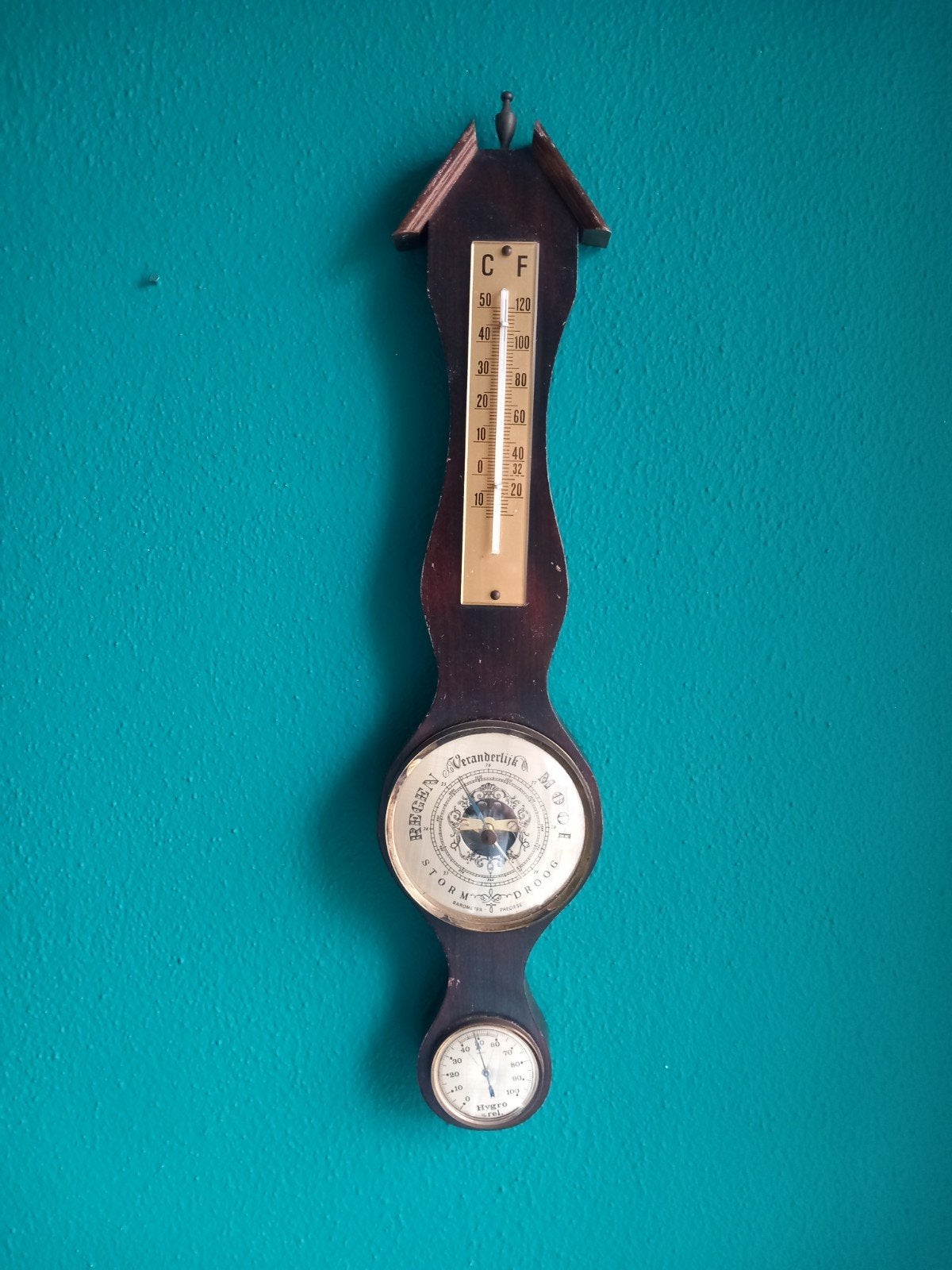 Antiek weerstation met barometer, thermometer en hygrometer, Ophalen of Verzenden, Gebruikt, Weerstation