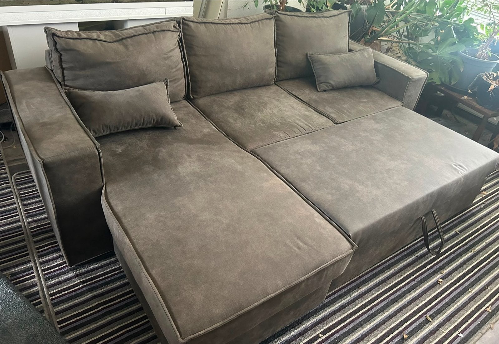 Comfortabele hoekbank met chaise longue en fauteuil, Ophalen, Gebruikt, Hoekbank, 200 tot 250 cm