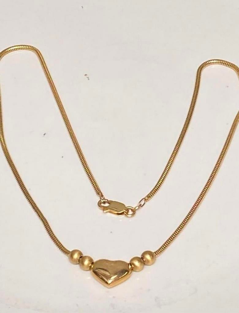 Geel gouden ketting hart bollen 585, Verzenden, Goud, Ketting