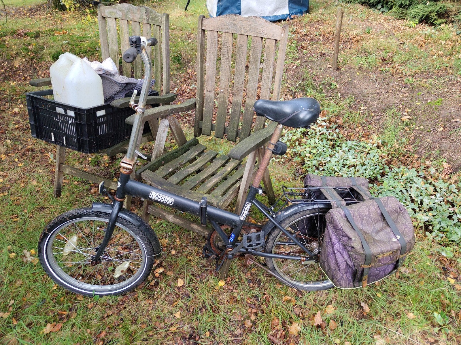 Handige opvouwbare fiets met bagagedragers en fietstassen, Ophalen, Gebruikt, 20 inch of meer