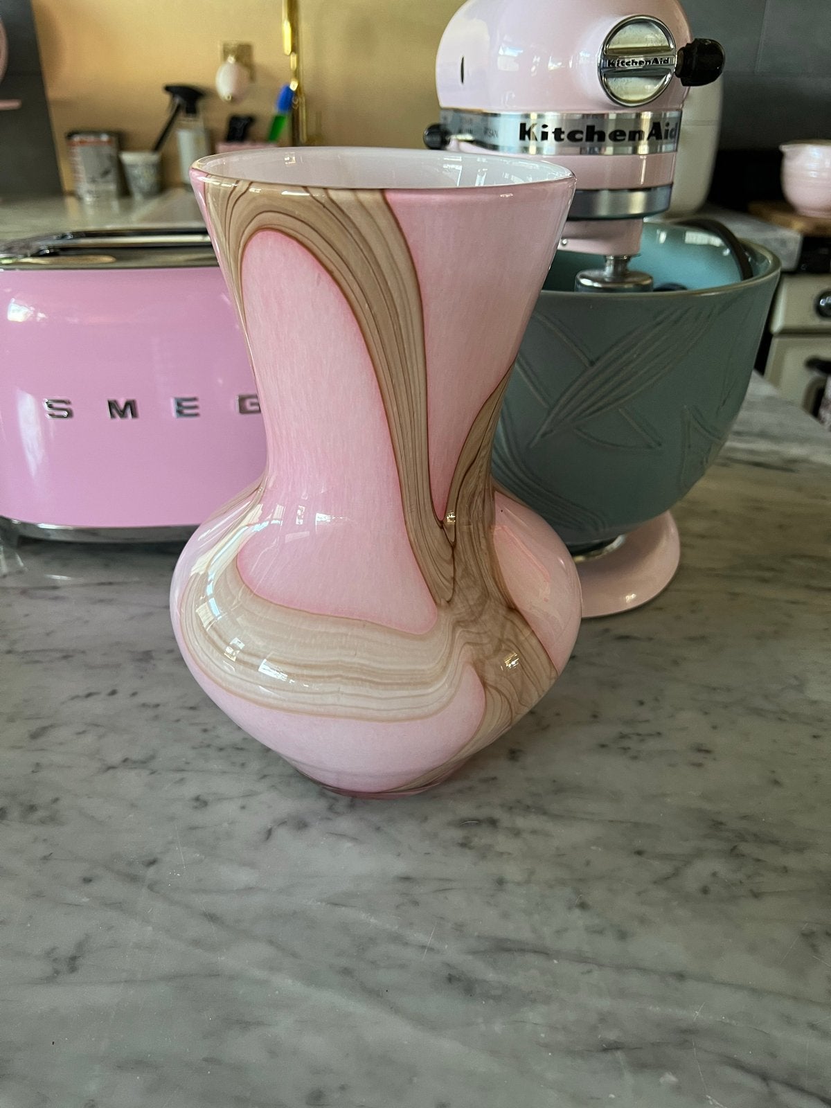 Mondgeblazen Fidrio Vaas - Roze/Bruin Swirl, Ophalen