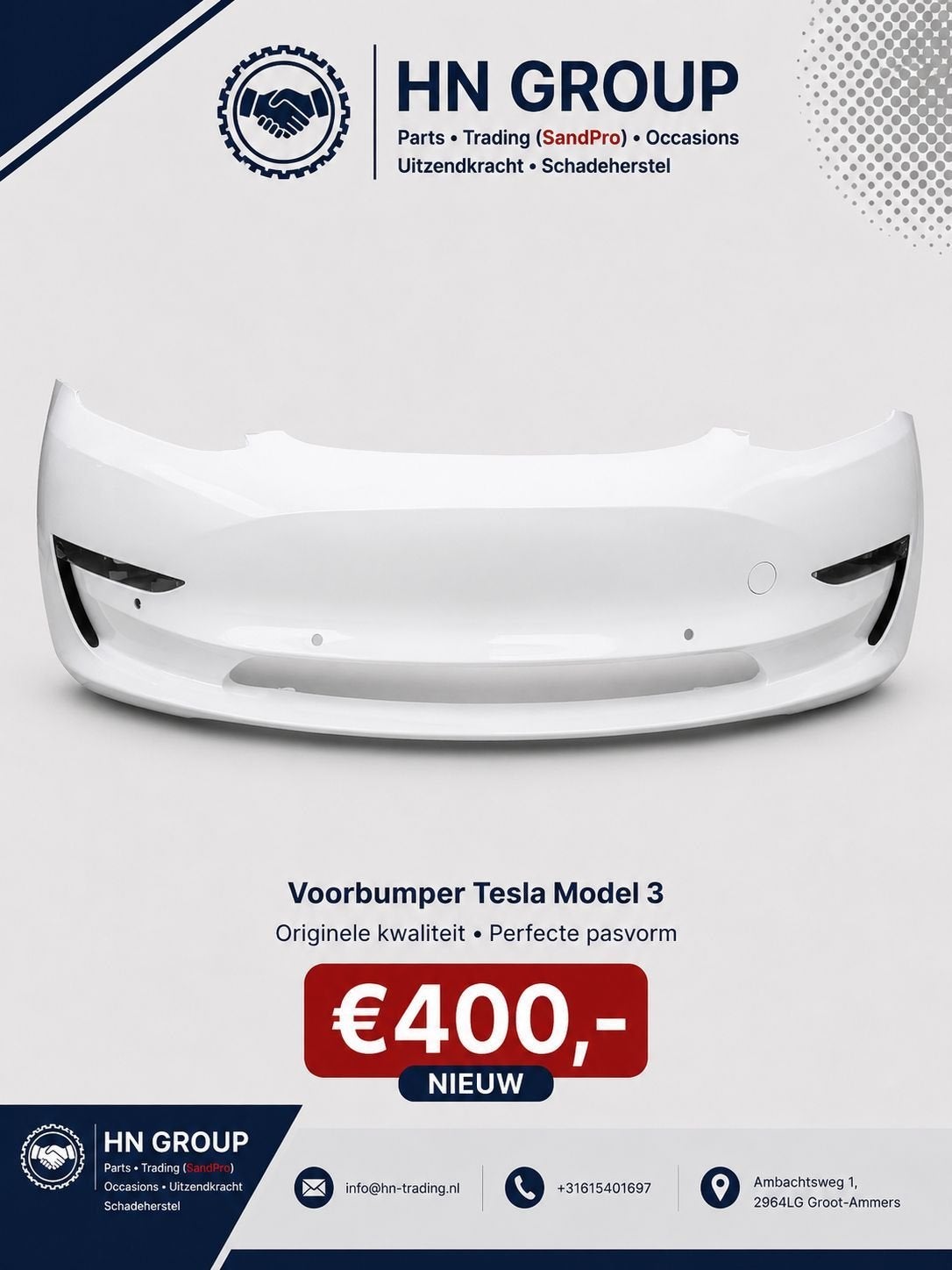 Tesla Model 3 Voorbumper Nieuw wit, -, -, Nieuw, Ophalen of Verzenden