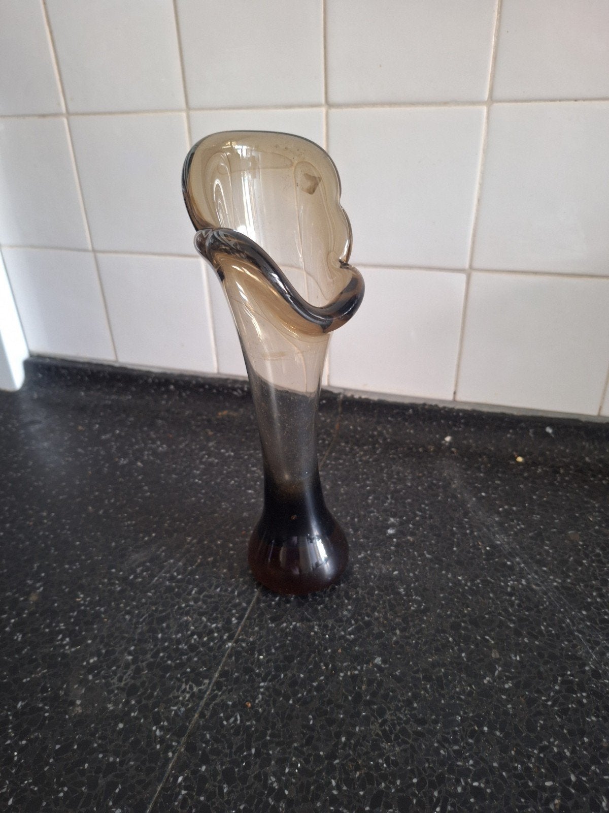 Vintage vaas uit de jaren '50 - Bruin glas, Ophalen of Verzenden