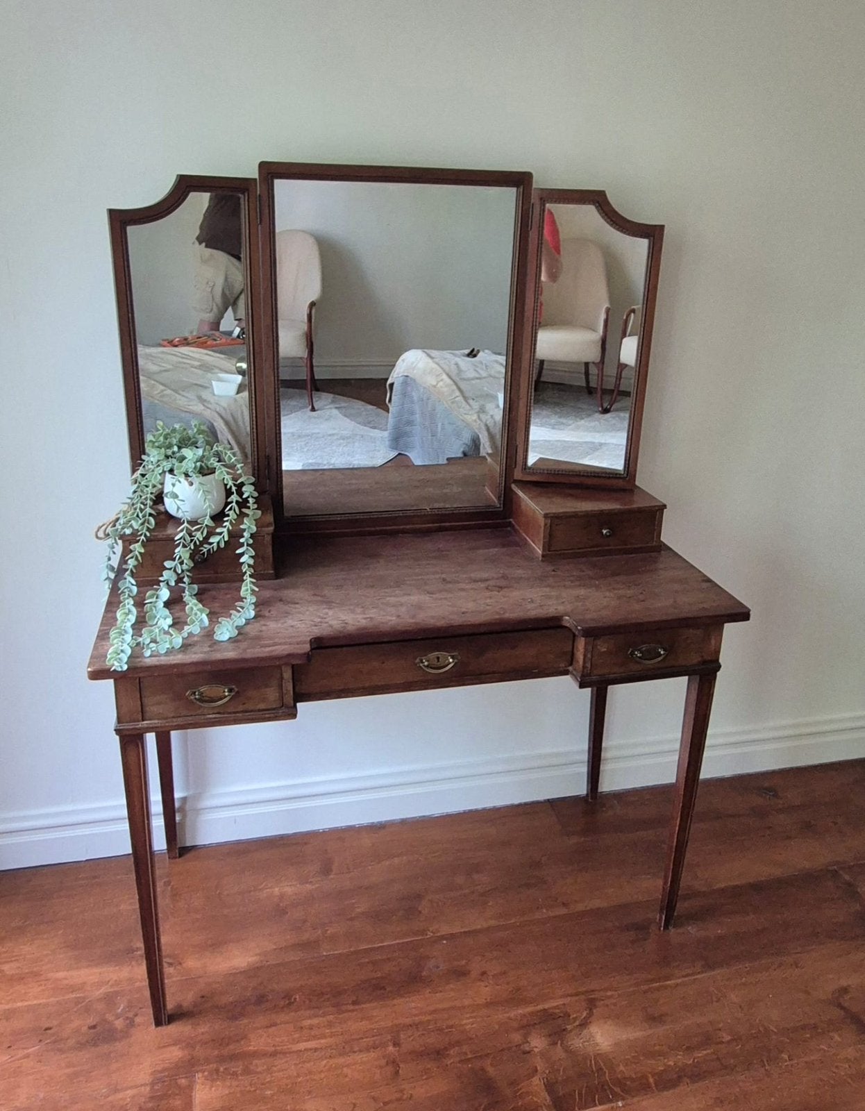 Antieke kaptafel met drieledige spiegel, H Pander & zonen, Ophalen, 100 tot 150 cm, Zo goed als nieuw, Jugendstil