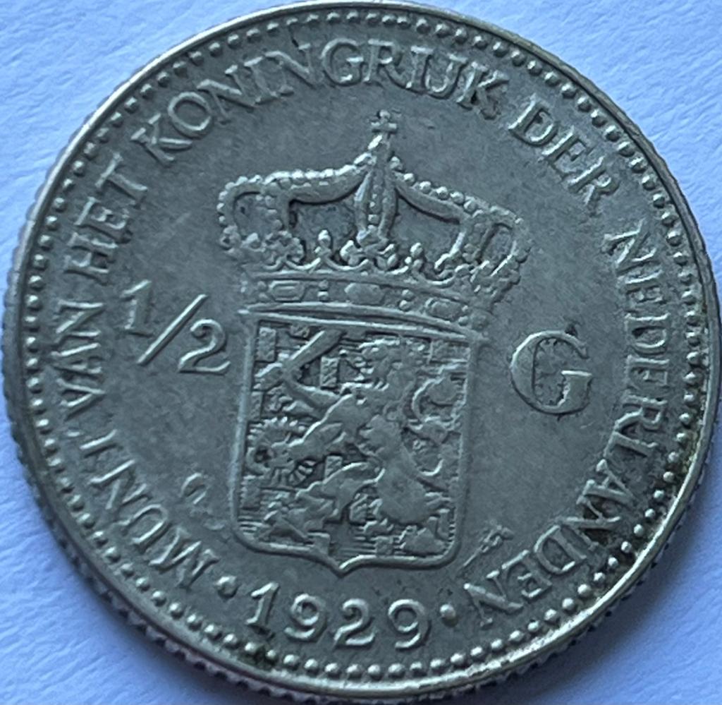 Zilveren halve gulden 1929 parelvariant, Postzegels en Munten, Munten | Nederland, ½ gulden, Zilver, Ophalen of Verzenden, Koningin Wilhelmina