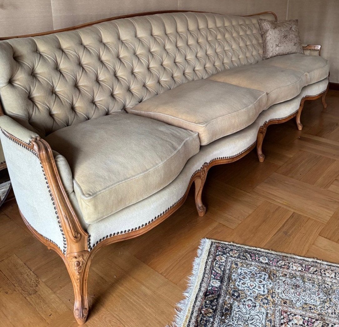 Barok bank fauteuils vintage donskussens mohair velours, Ophalen