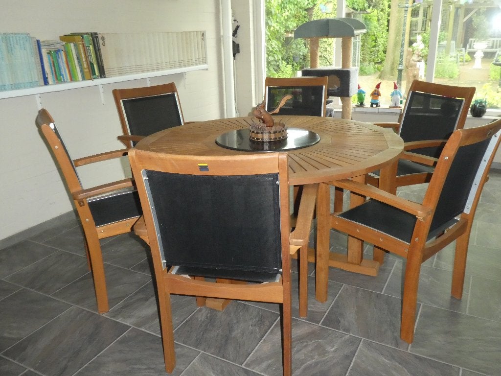 Tuinset, Tuin en Terras, Tuinsets en Loungesets, Zo goed als nieuw, Tuinset, Teakhout, 6 zitplaatsen, Eettafel, Stoel, Ophalen
