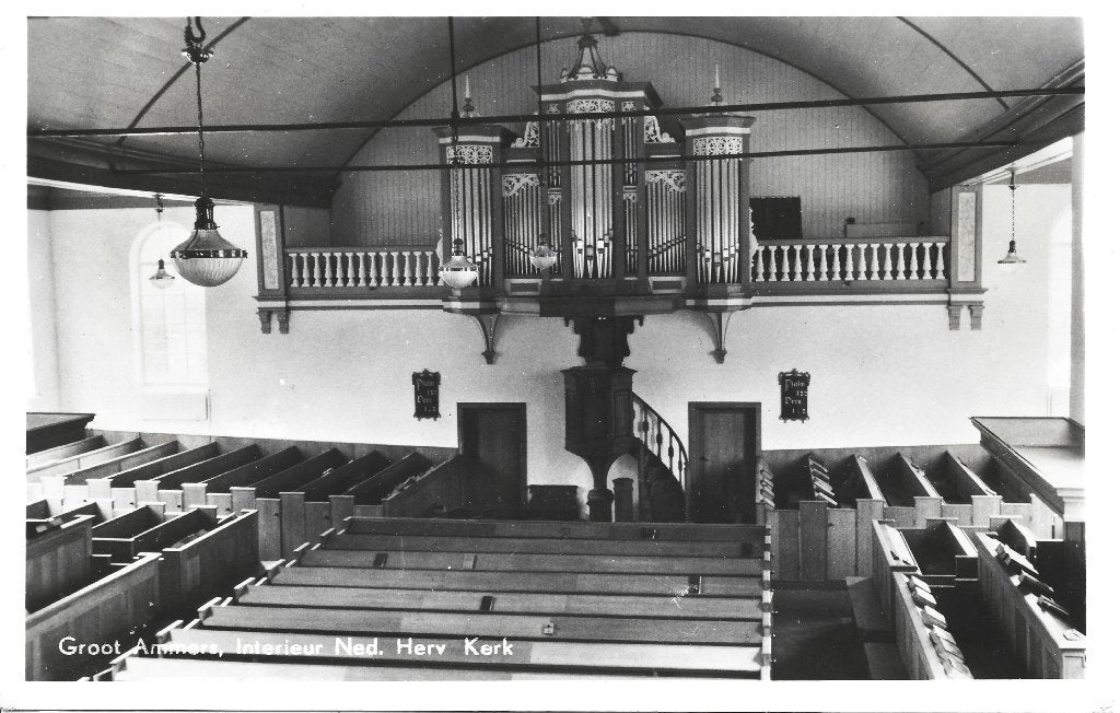Groot Ammers Ned Herv Kerk interieur orgel, Verzamelen, Ophalen of Verzenden, 1960 tot 1980, Gelopen, Zuid-Holland