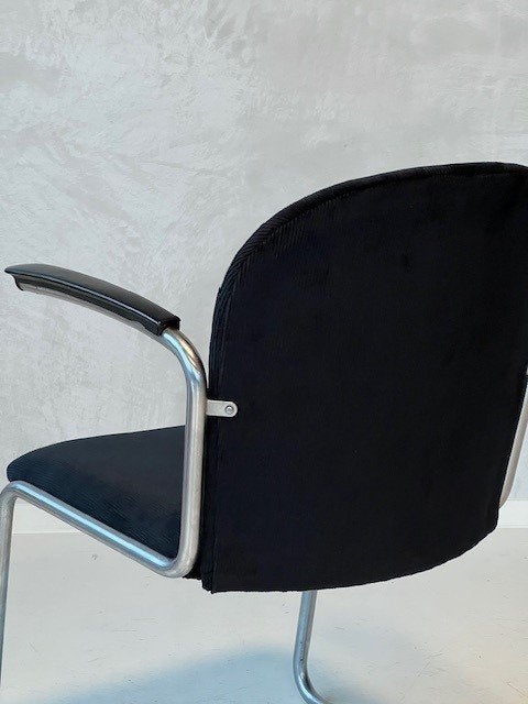 Gispen 413 eetkamerstoel vintage eettafelstoel zwart ribstof, Gebruikt, ., Zwart, Overige materialen
