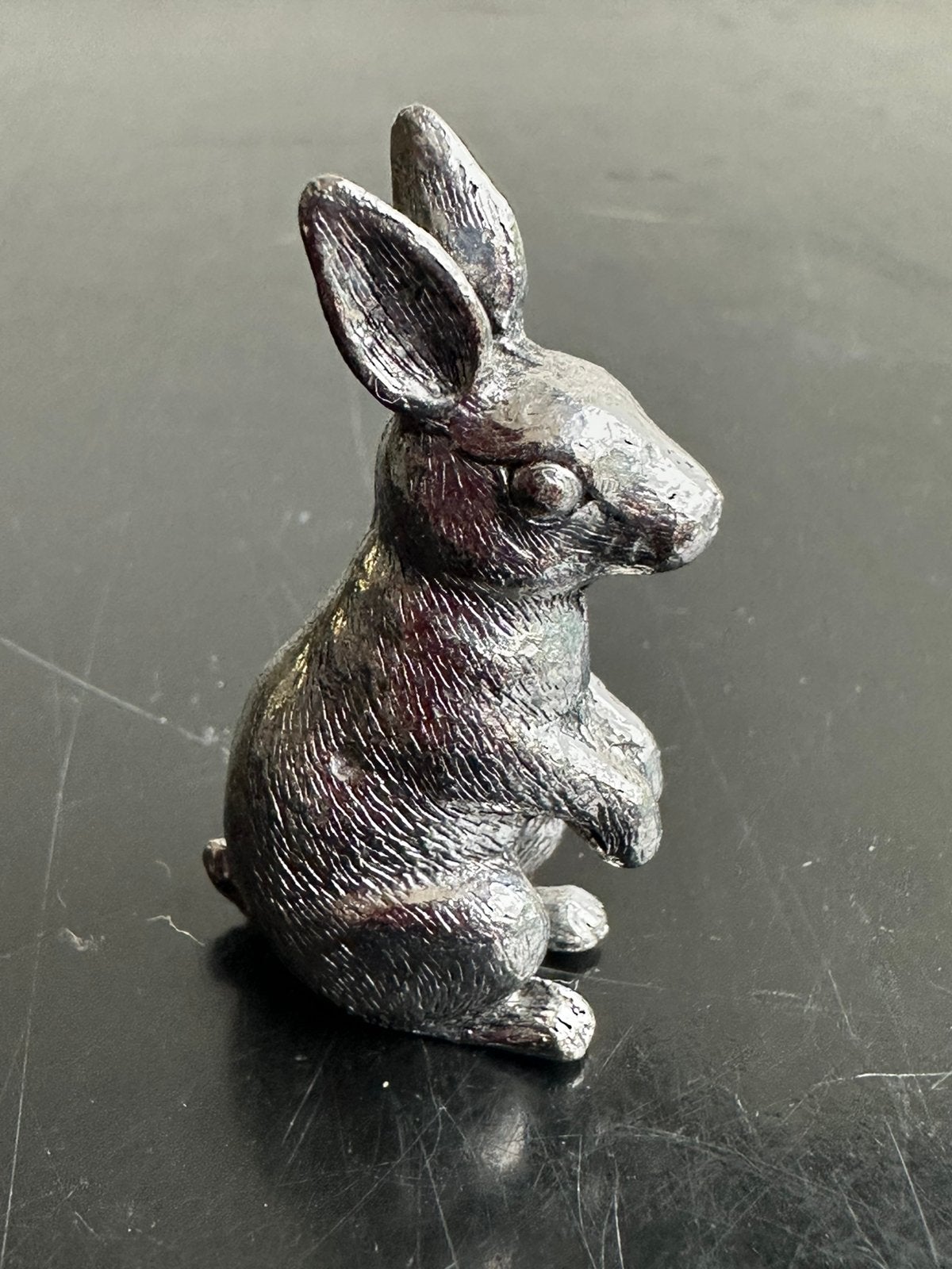 Oud verzilverd Haas / Konijn beeldje 4.5 cm, Ophalen of Verzenden