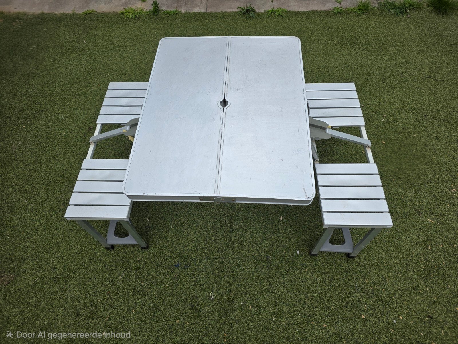 Opvouwbare campingtafel met bankjes, Caravans en Kamperen, Kampeermeubelen, Ophalen, Gebruikt, Campingtafel