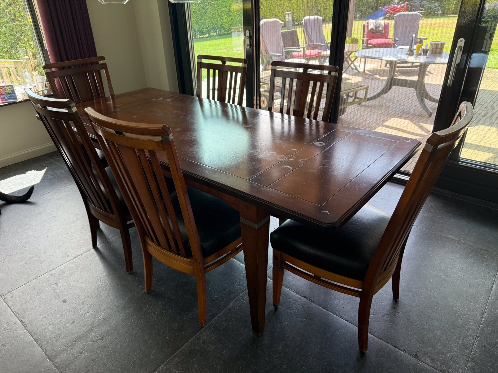 kersenhouten eettafel met 6 stoelen, Ophalen, Gebruikt, 4 tot 6 stoelen