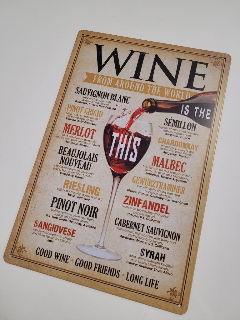 Wine from around the world wijn reclamebord van metaal deco, Info@deconoord.nl, Deco Noord, Nieuw, Ophalen of Verzenden