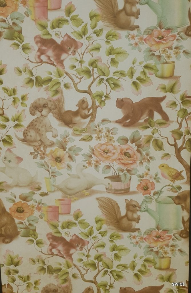 7386 vintage dierenbehang in pastel voor kinderkamer swiet, Verzenden, Roze