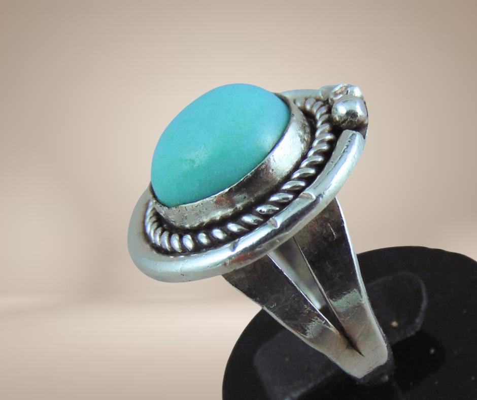 Prachtige NAVAJO zilveren ring ronde turquoise M17,5/18!, Sieraden, Tassen en Uiterlijk, Ringen, Zo goed als nieuw, Dame of Heer