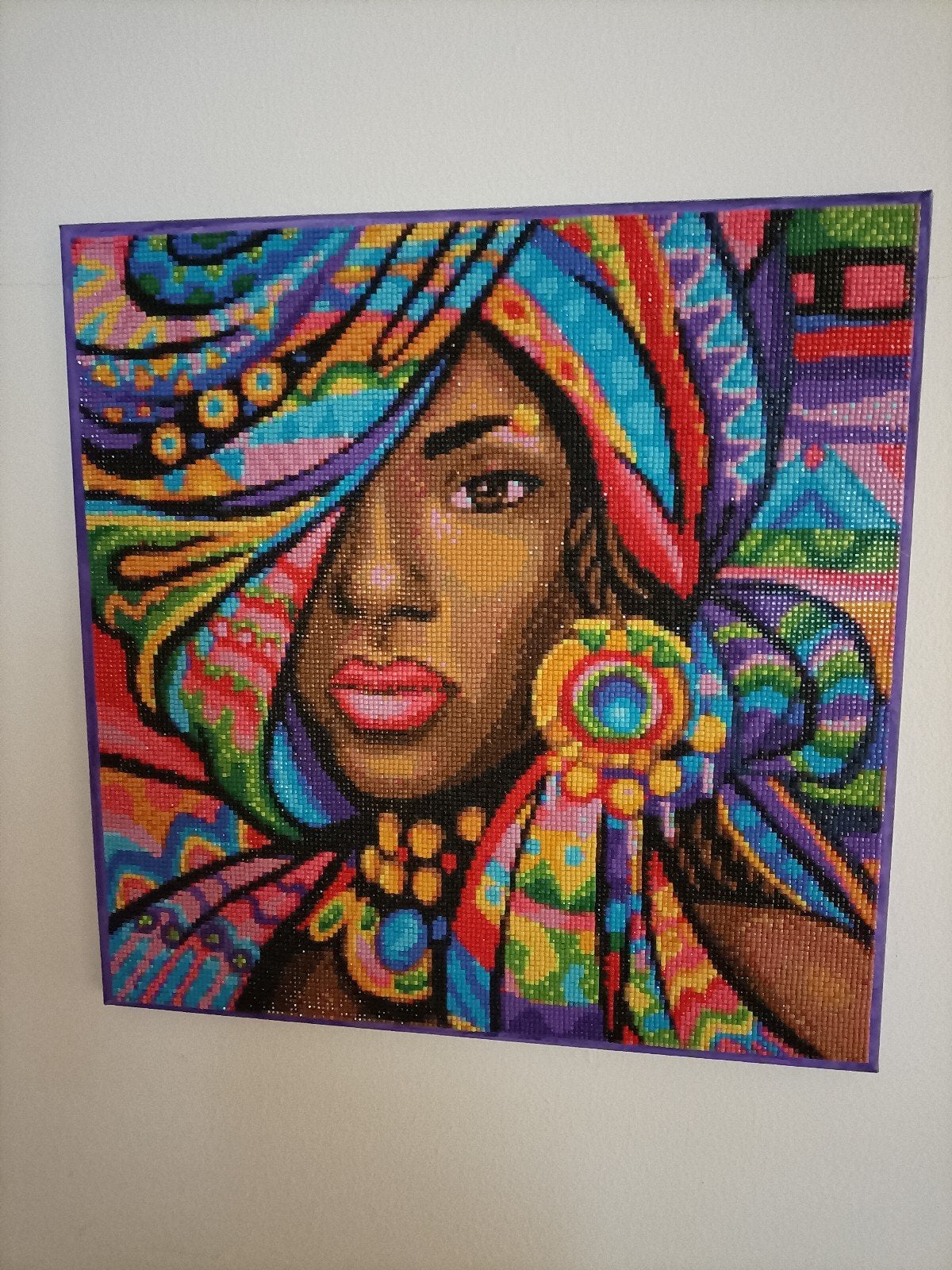 Kleurrijk Diamond Painting Schilderij - Vrouw met Turban, Minder dan 50 cm, Oorspronkelijke maker, Nieuw, Ophalen of Verzenden