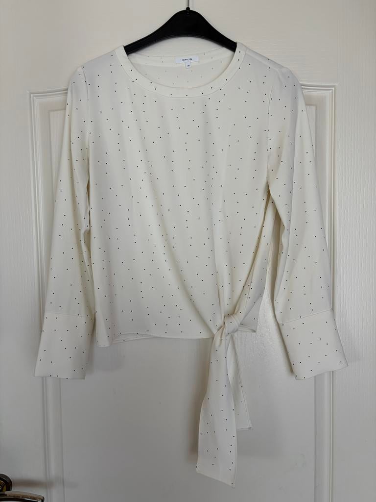 Opus Flota Dot Blouse - Crème met stippen, Ophalen of Verzenden, Zo goed als nieuw, Maat 38/40 (M), Wit