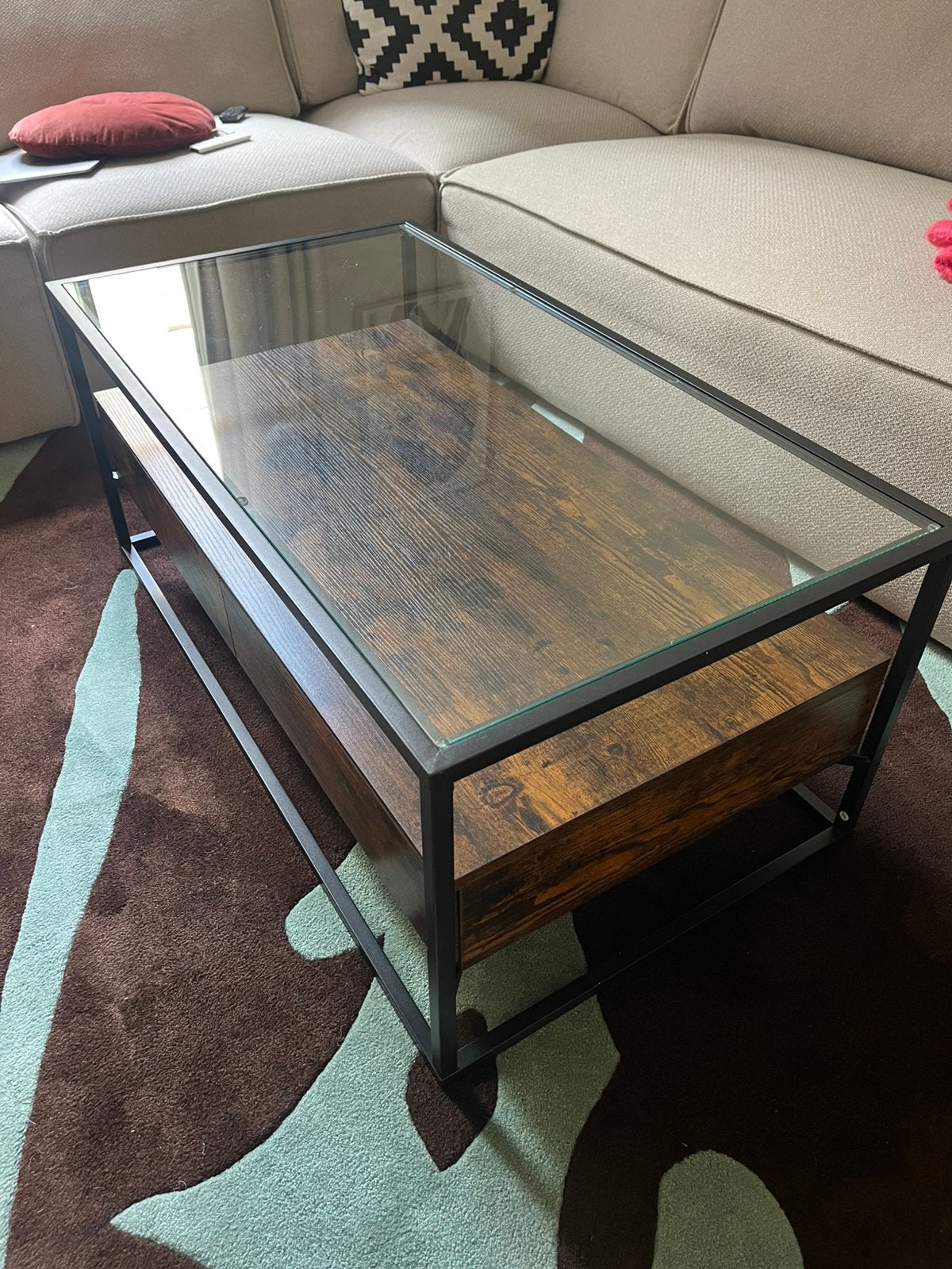 Salontafel met glazen blad, Huis en Inrichting, Tafels | Salontafels, Gebruikt, Minder dan 50 cm, 50 tot 100 cm, 100 tot 150 cm
