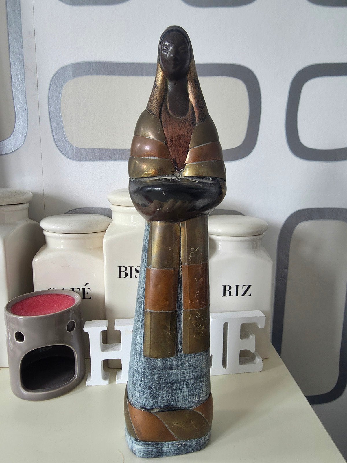Vintage Beeld Vrouwenfiguur - Mid-Century Hout & Metaal, Antiek en Kunst, Brutalistisch, Ophalen of Verzenden, Handgemaakt, 20 - 50 cm