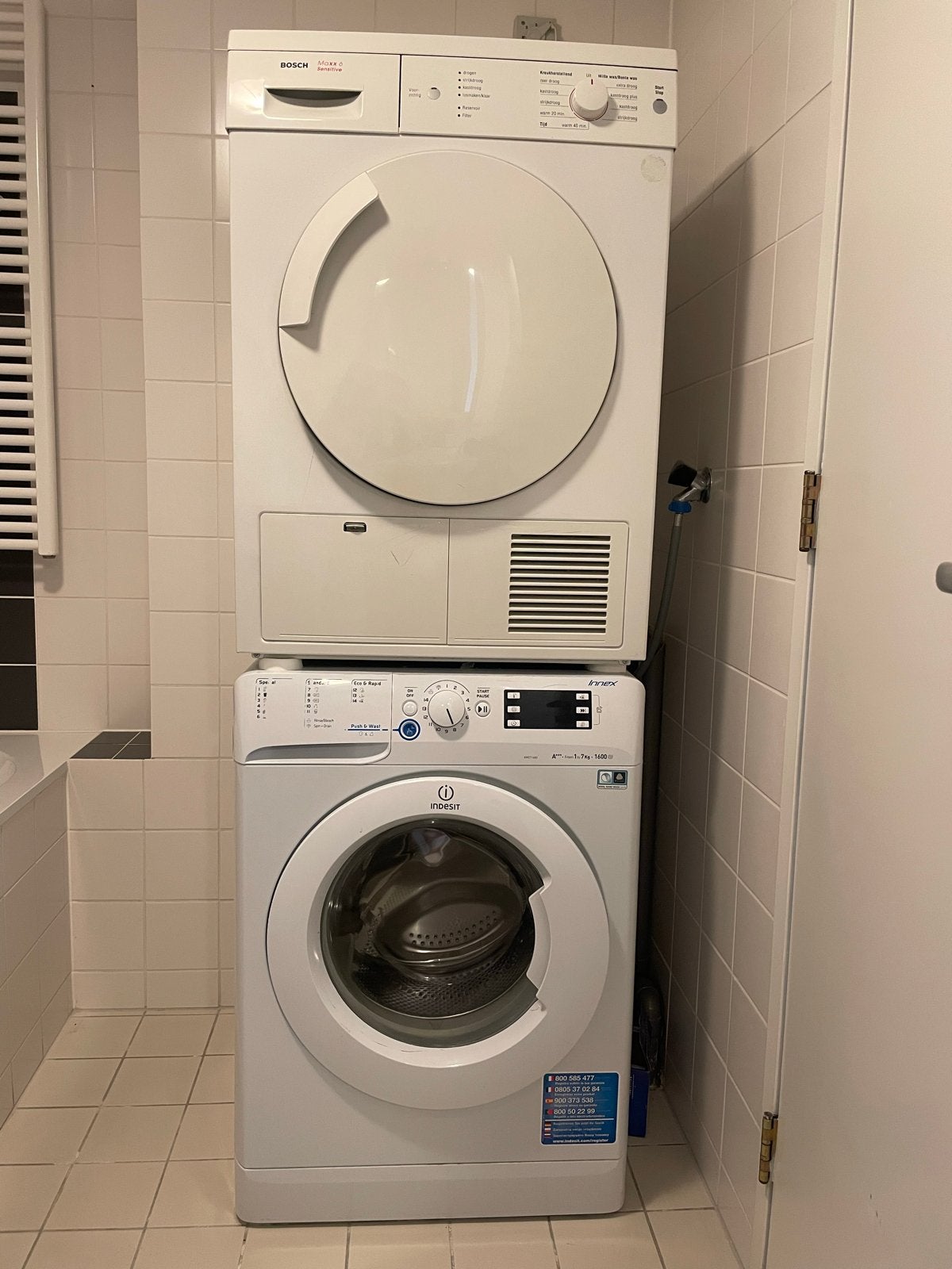 Indesit wasmachine en Bosch Maxx 6 Sensitive droger, Witgoed en Apparatuur, Ophalen, Gebruikt, Voorlader, Kort programma