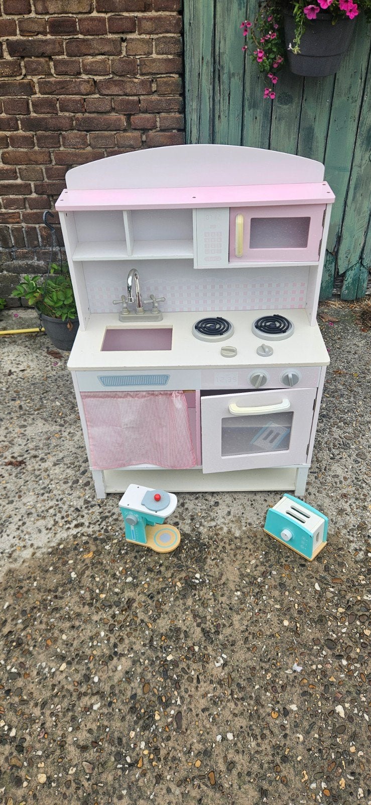 Houten Speelkeuken met Accessoires - Roze/Wit, Ophalen, Gebruikt, Hout, Speelkeuken