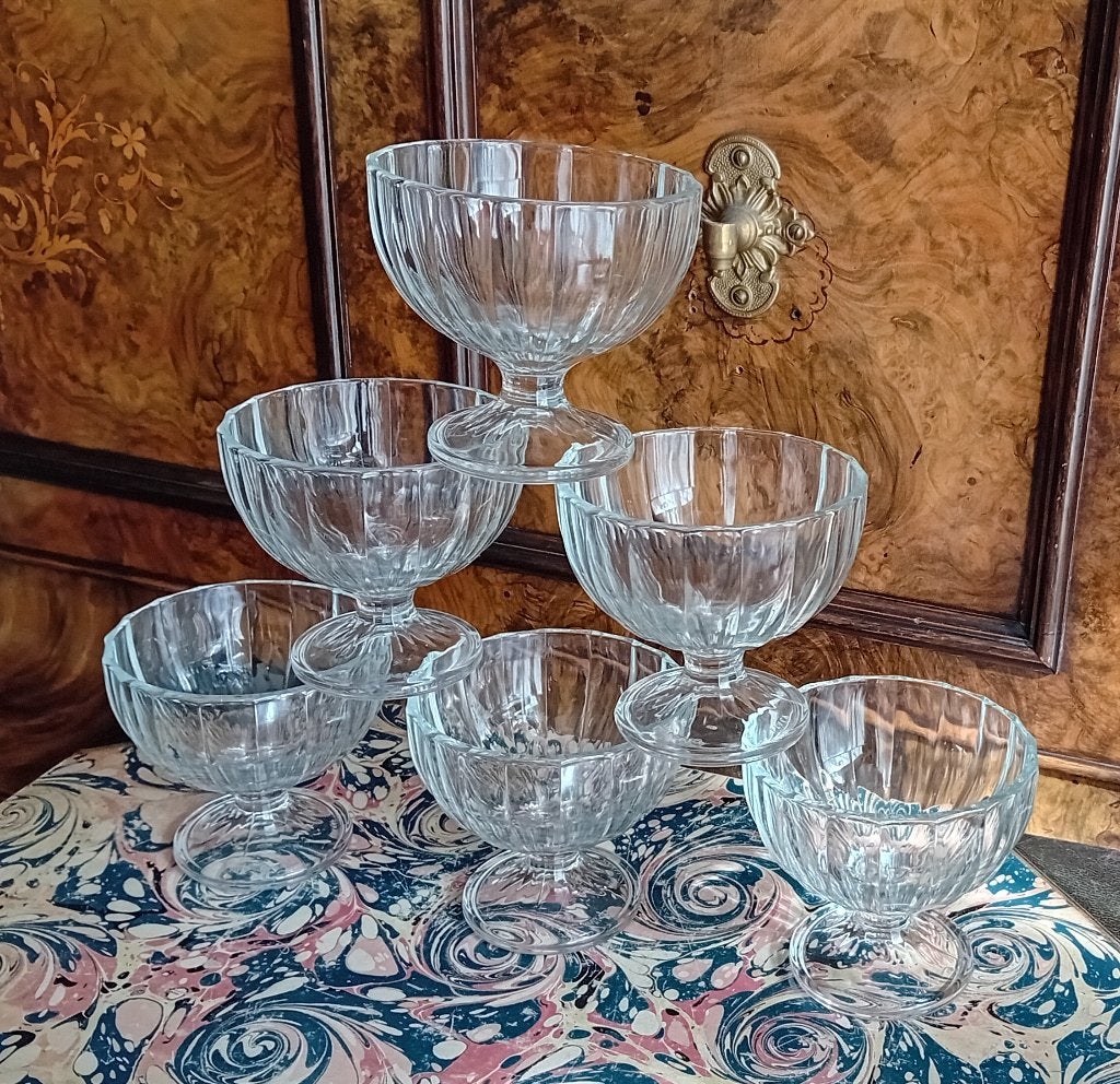 Set van 6 vintage Covetro ijscoupes – Transparant glas ZGAN, Ophalen of Verzenden, Zo goed als nieuw, Overige typen