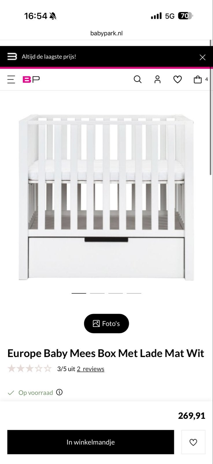 Europe Baby Mees Box Met Lade Mat Wit + matras en 2 hoezen, Ophalen, Zo goed als nieuw, Lade