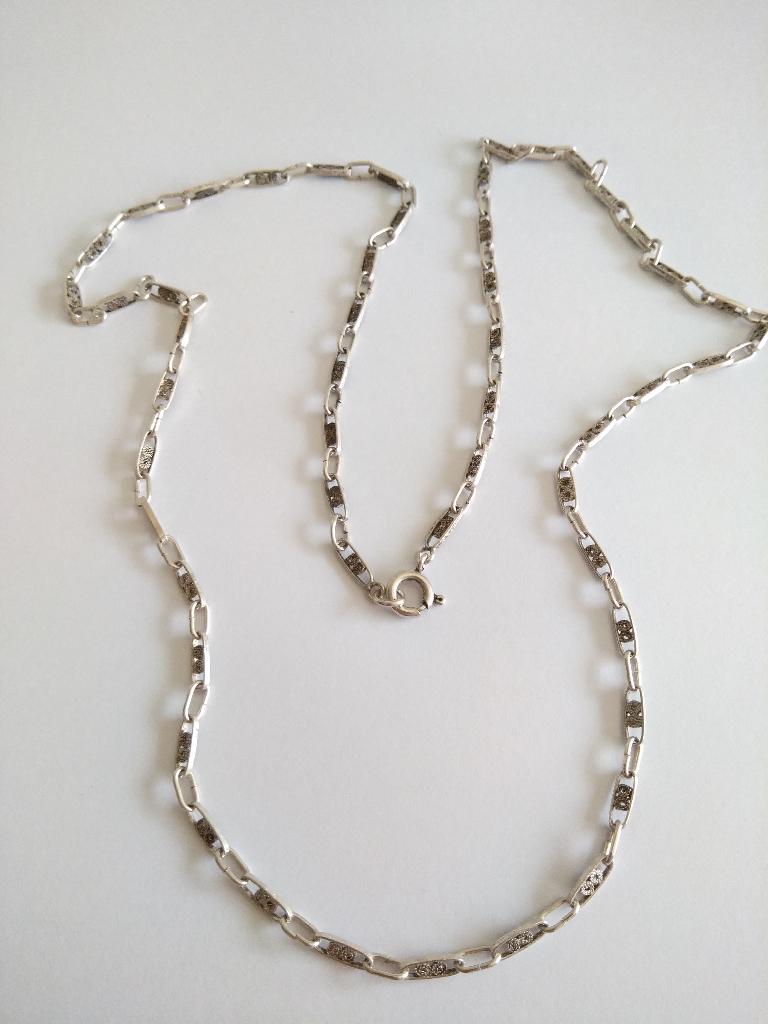 zilveren KETTING (835) deels filigraan, lengte 60 cm, Sieraden, Tassen en Uiterlijk, Antieke sieraden, Ophalen of Verzenden, Zilver