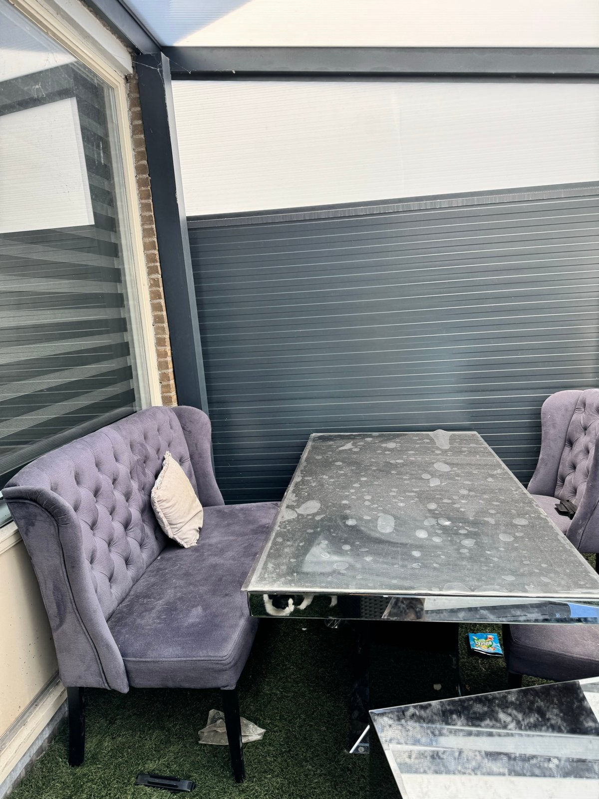 Eethoek eet set spiegeltafel met grijze fluwelen stoelen, Ophalen, Gebruikt, Twee, Overige kleuren