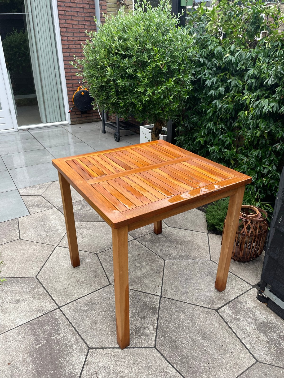 Zo goed als nieuwe teakhouten tafel 80x80 cm, Ophalen, Zo goed als nieuw, Vierkant, Teakhout