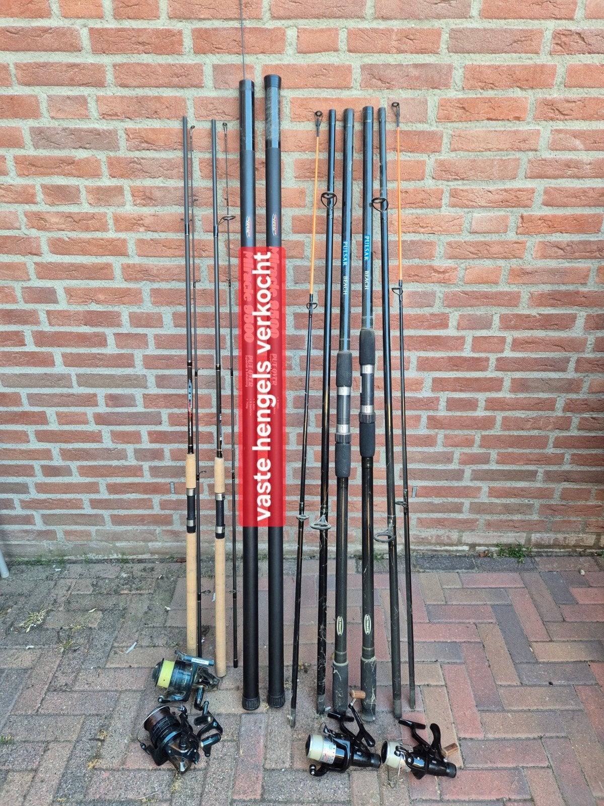 Diverse vishengels en molens - Complete set, Ophalen, Gebruikt, Complete hengel