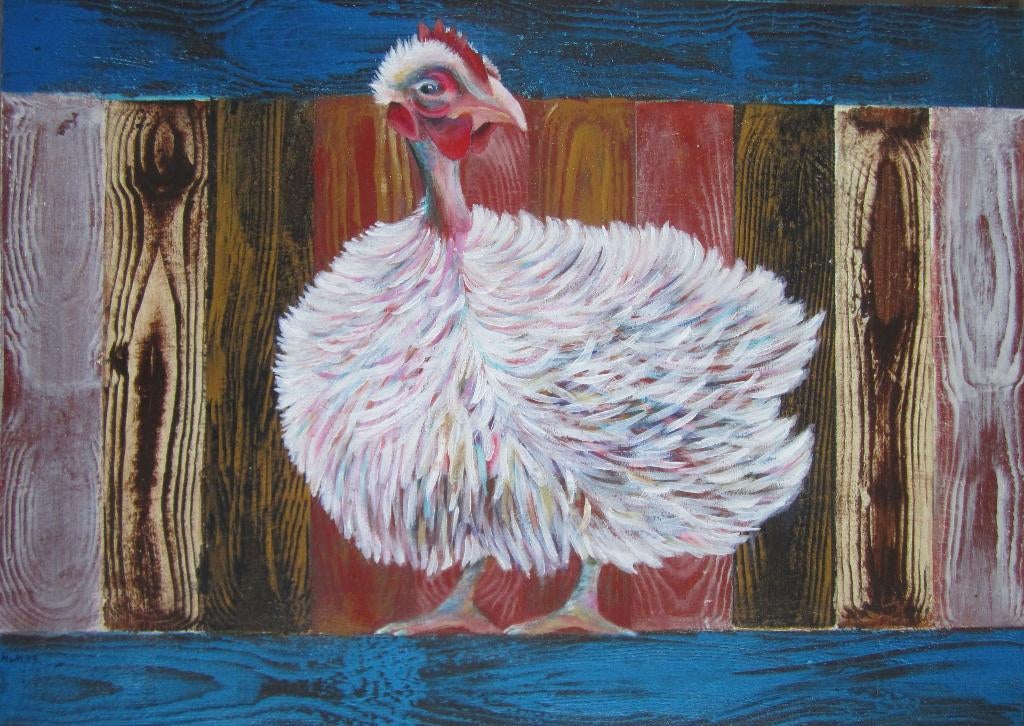 schilderijen Kippen 50x70cm, Minder dan 50 cm, Oorspronkelijke maker, Ophalen of Verzenden, Zo goed als nieuw