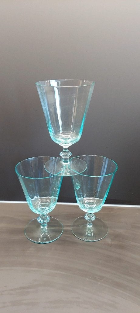 3 Villeroy  Boch Chiara Green glazen Vintage turquoise/blauw, Eu, Waterglas, Eu, Ophalen of Verzenden