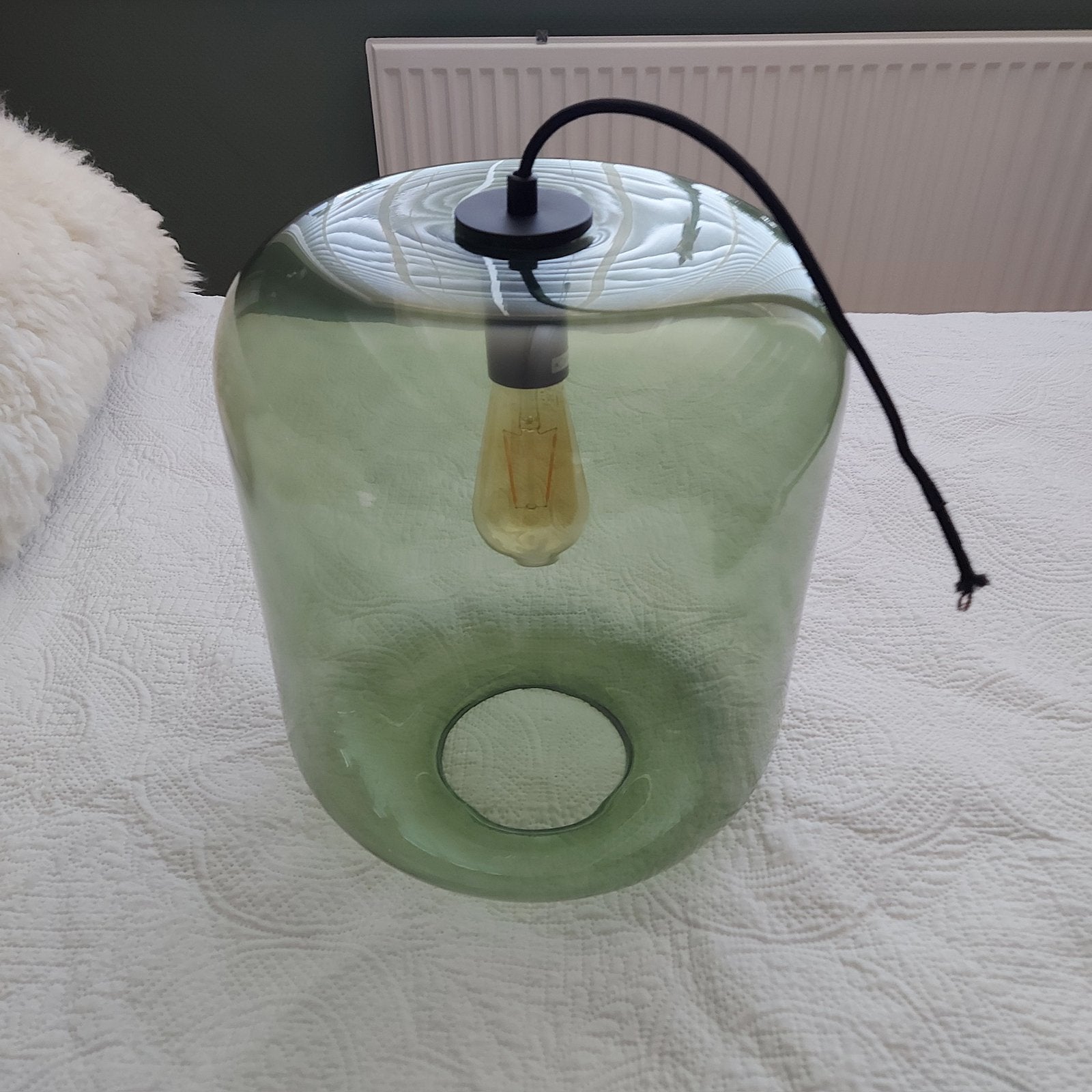 Groene glazen hanglamp, Ophalen of Verzenden, Zo goed als nieuw