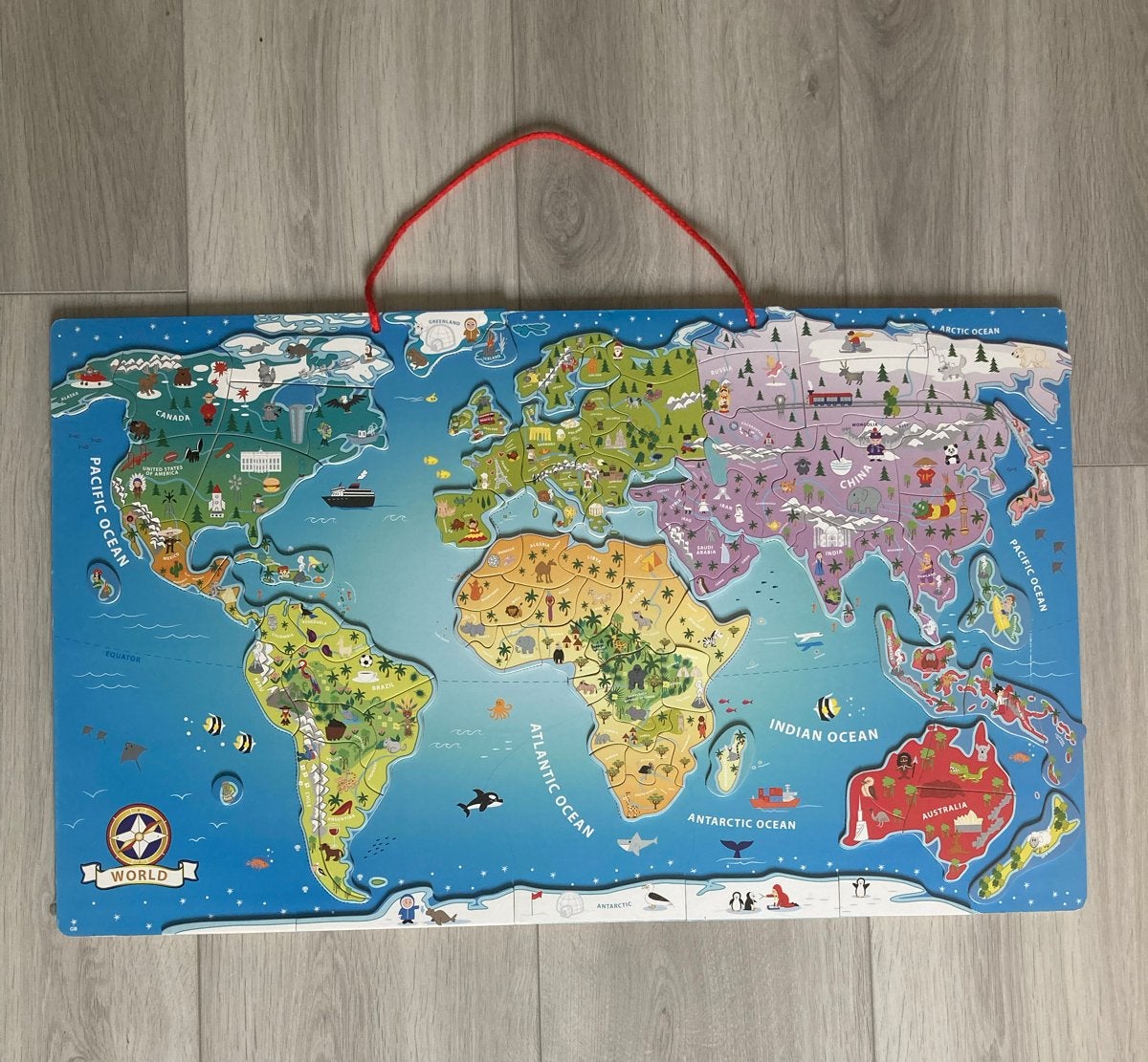 Houten Wereldkaart Puzzel voor Kinderen, Ophalen, Meer dan 50 stukjes, Zo goed als nieuw, Van hout
