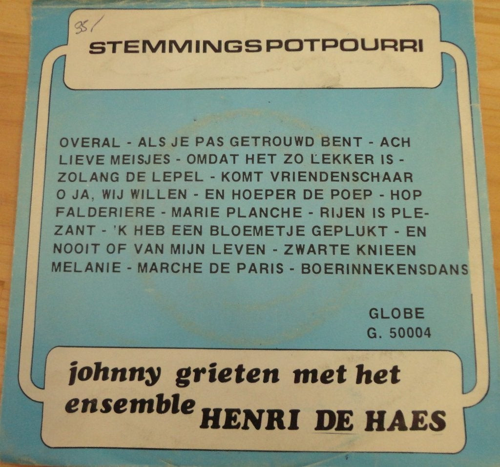 Johnny Grieten & Ensemble Henri de Haes > stemmings potpouri, Ophalen of Verzenden, Gebruikt, 7 inch, Nederlandstalig