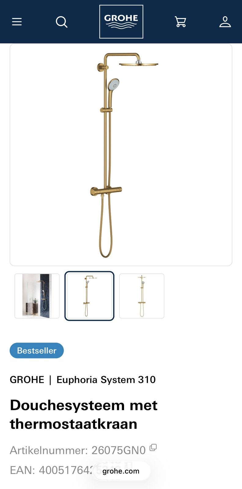 Grohe Euphoria XXL 310 regendoucheset met thermostaatkraan, Ophalen of Verzenden, Nieuw, Rvs, Douche