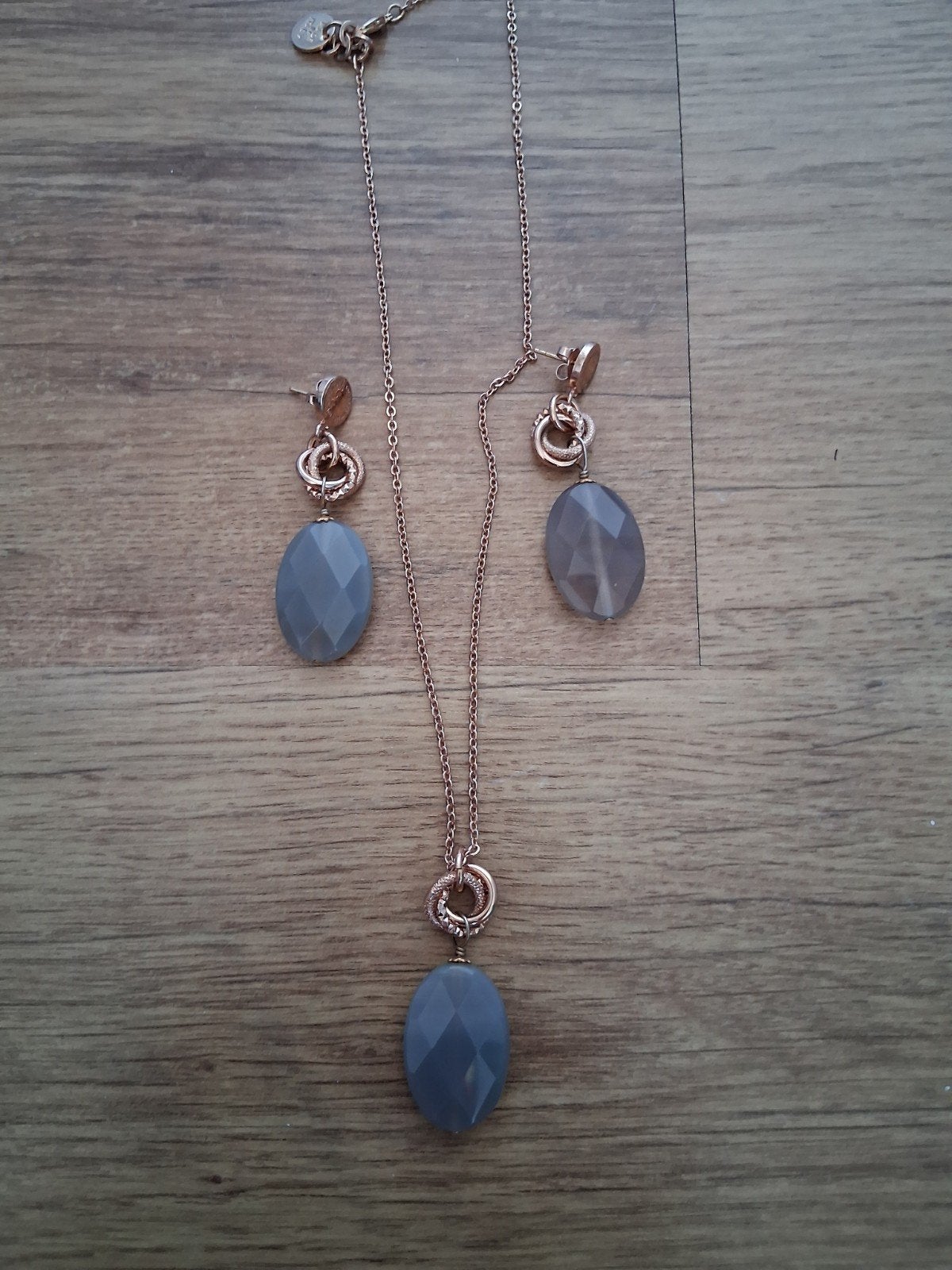 TOV Essentials Sieraden Set - Rose Goud met Grijze Steen, Ophalen of Verzenden, Zo goed als nieuw, Roze, Overige materialen