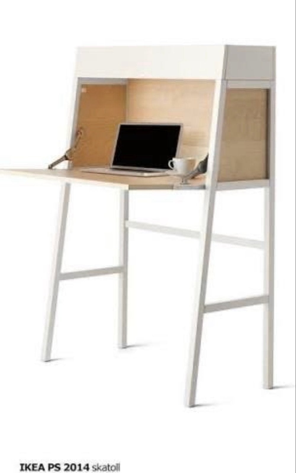 IKEA PS 2014 Bureau / Secretaire - Wit/Berkenhout, Ophalen, Opbergruimte, Gebruikt, Scandinavisch