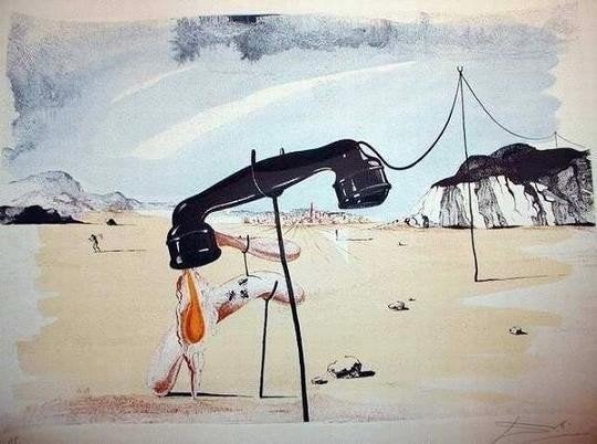 Salvator Dali, melting phone, gesigneerd, late herdruk, Antiek en Kunst, Ophalen of Verzenden